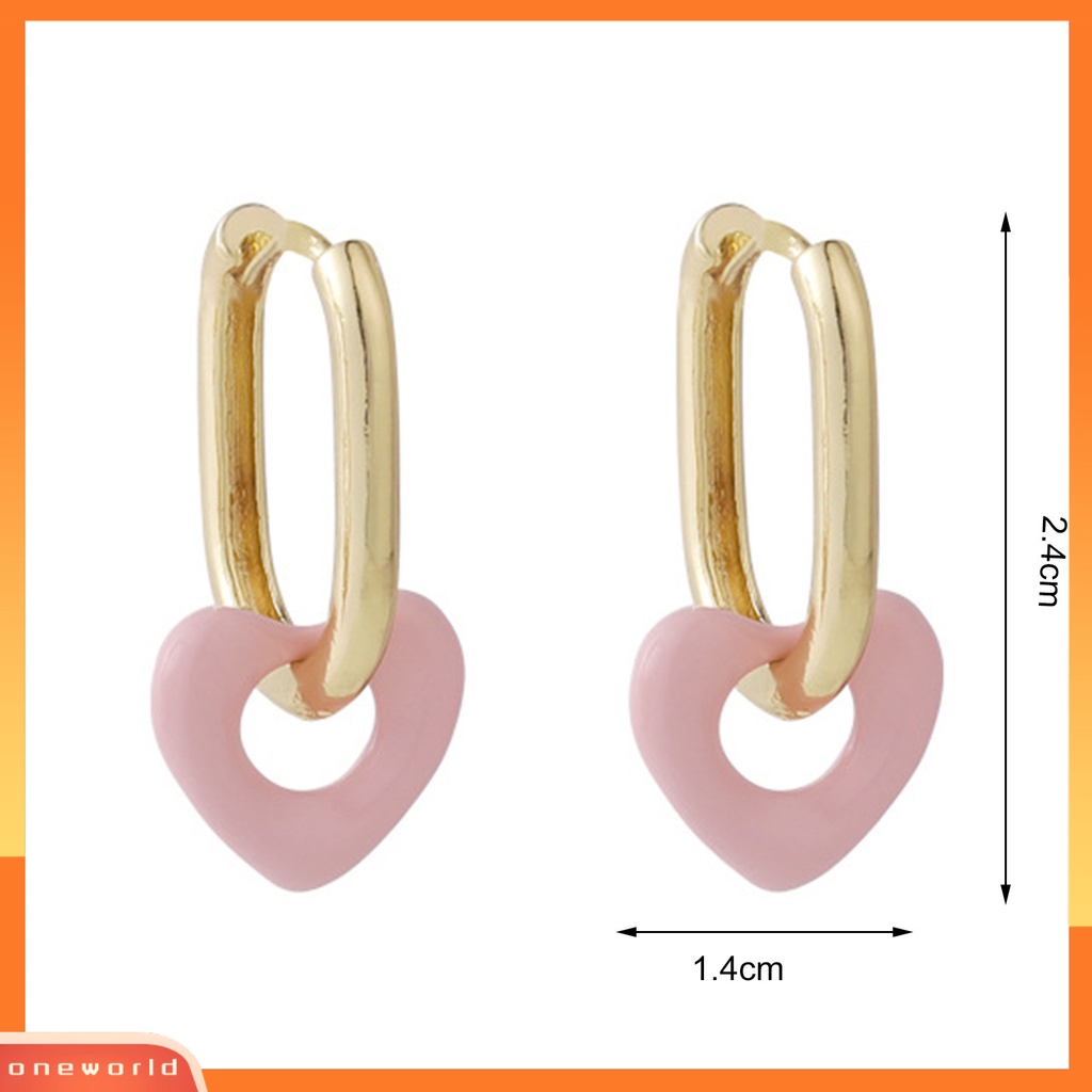 [WOD] 1pasang Anting Drop Heart Ear Buckle Alloy Gaya Korea Anting Menjuntai Warna Permen Untuk Prom