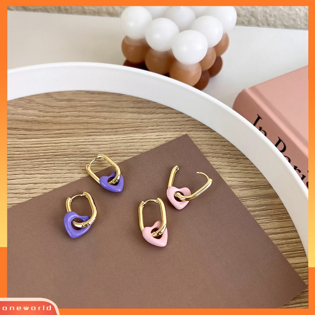 [WOD] 1pasang Anting Drop Heart Ear Buckle Alloy Gaya Korea Anting Menjuntai Warna Permen Untuk Prom