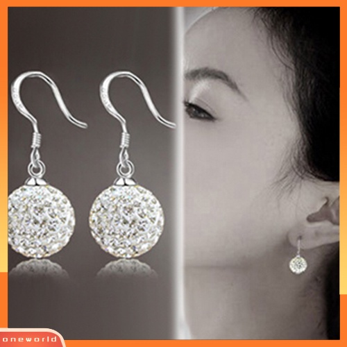 [WOD] Wanita Bening Fashion Perak Berlapis Keramik Lembut Kristal Kait Menjuntai Anting