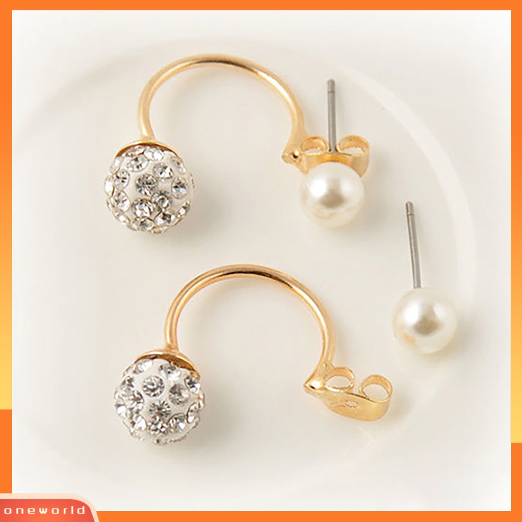 [WOD] 1pasang Ear Studs Faux Pearl Decor Jewelry Alloy Wanita Anting Tusuk Depan Belakang Untuk Pesta Ulang Tahun