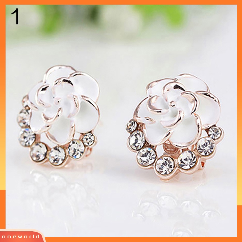 [WOD] Fashion Wanita Lucu Berlian Imitasi Bunga Rose Ear Stud Earrings Pesona Perhiasan