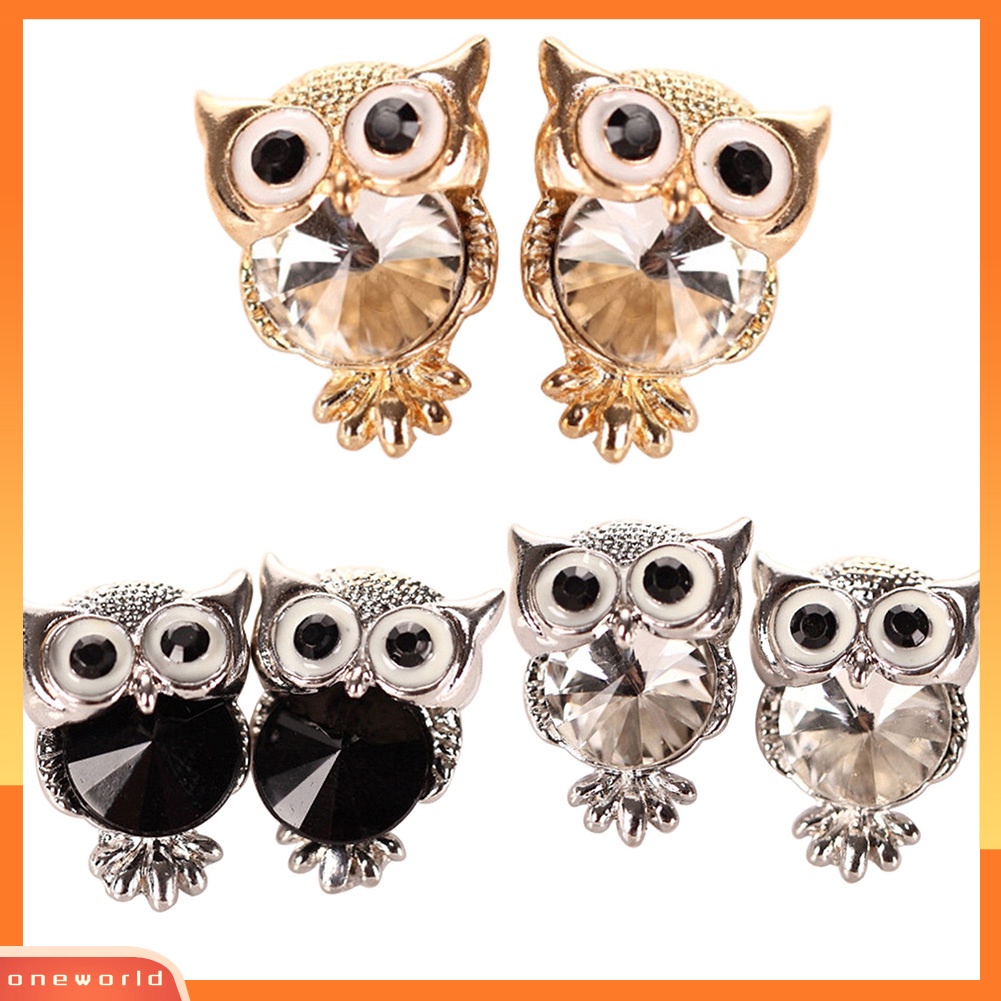 [WOD] Fashion Wanita Owl Cubic Zirconia Alloy Ear Stud Earrings Perhiasan Charms Hadiah