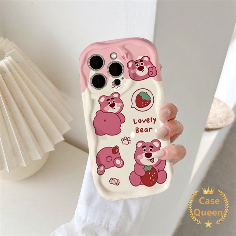 3d Wavy Curved Edge Cartoon Cool Strawberry Bear Memakai Sunglasse Casing Untuk Redmi A1 9C NFC 10A 10 A2 9A 9C Redmi Note 11 8 9 11s Kawaii Couple Lovely Cartoon Manyo Soft Cover