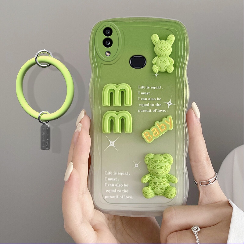 Andyh Desain Baru Untuk Samsung Galaxy A10S M10S Case 3D Cute Bear+ Gelang Warna Solid Fashion Premium Gradient Soft Phone Case Silikon Shockproof Casing Pelindung Penutup Belakang