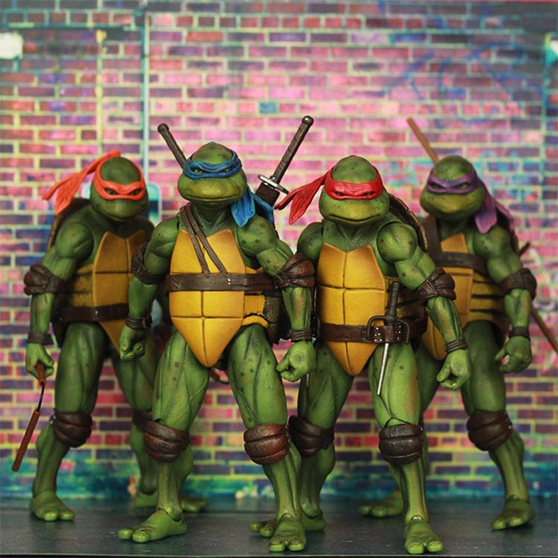 Patung Anime1990Film Neca TMNT Remaja Mutan Ninja Kura-Kura Skala 7inci Action Figure Koleksi Model Mainan Untuk Anak Teman-Teman Anak Laki-Laki