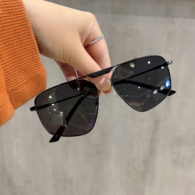 (YUZHU) Logam Oversized Frame Kacamata Poligonal Untuk Wanita Retro Fashion Aviator Kerai Sunglasses