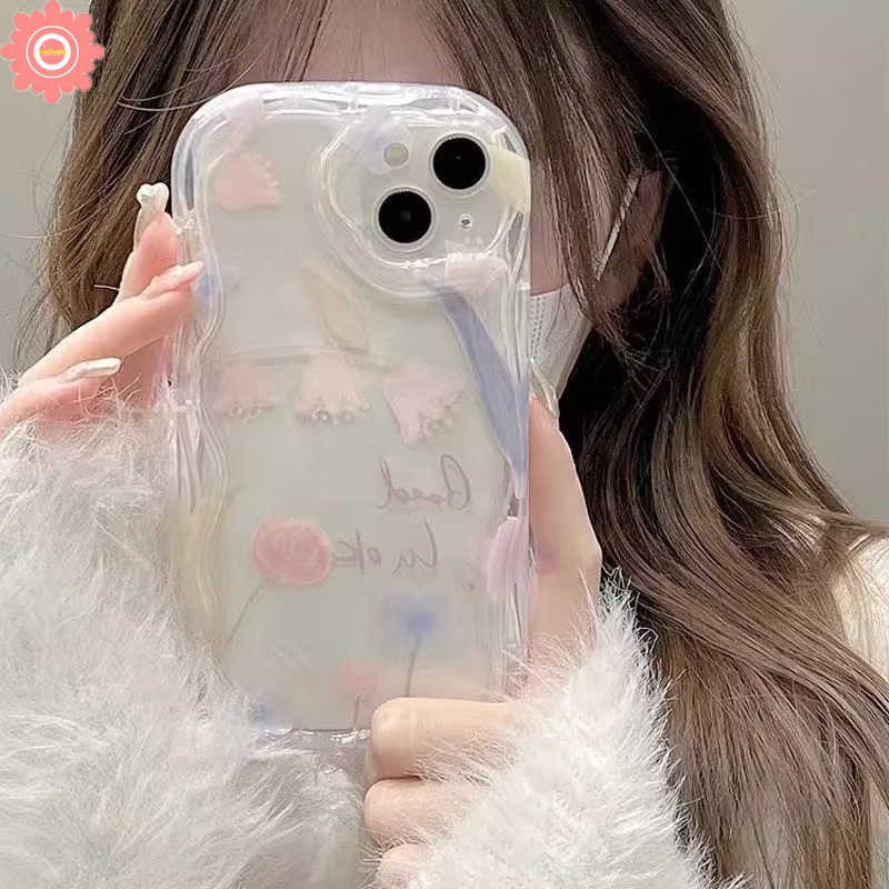 Casing Bunga Tulip Ungu Untuk Redmi 9A 10 10C 10A A1 A2 9 9C NFC 9T POCO M3 Redmi Note 11 11s 10s 12 10 Pro Max Plus 3D Wavy Curved Edge Lembut Transparan Fresh Floral Back Case