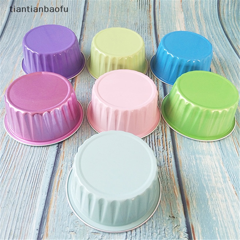 [tiantianbaofu] 10pcs 125ML Aluminium Foil Bulat Berbentuk Cupcake Cup Dengan Tutup Wadah Creme Butik