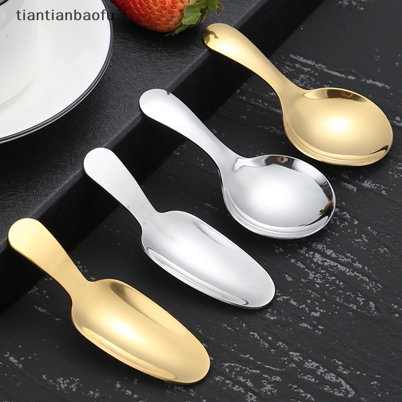 [tiantianbaofu] Lucu Stainless Steel Gagang Pendek Kepala Bulat Sendok Bayi Es Krim Dessert Spoon Butik