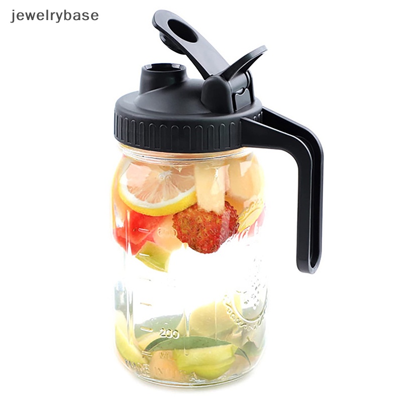 [jewelrybase] Wide Mouth Mason Jar Pour Spout Lids with Handle Tutup Flip Plastik Reusable Butik