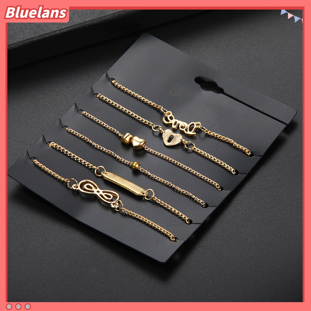 [BLS] 6pcs/set Wanita 8cinta Hati Gelang Kaki Pesona Kaki Rantai Gelang Pesta Perhiasan Hadiah