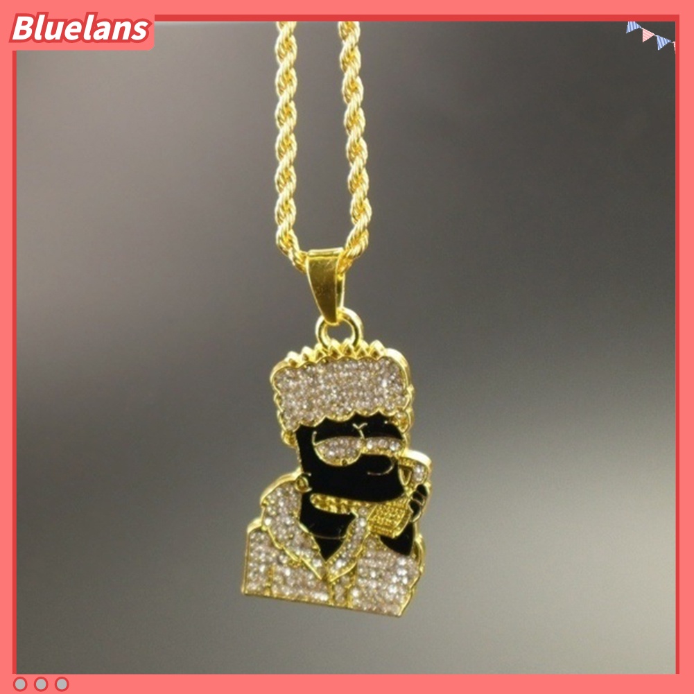 [BLS] Hip Hop Pria Berlian Imitasi Kartun Simpson Liontin Kalung Memutar Rantai Perhiasan Hadiah