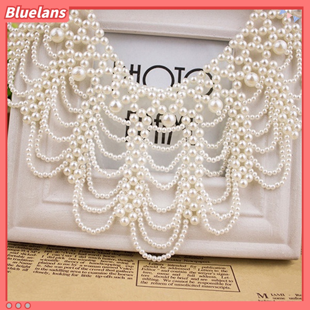 [BLS] Wanita Elegan Melubangi Mutiara Imitasi Choker Bib Collar Statement Necklace