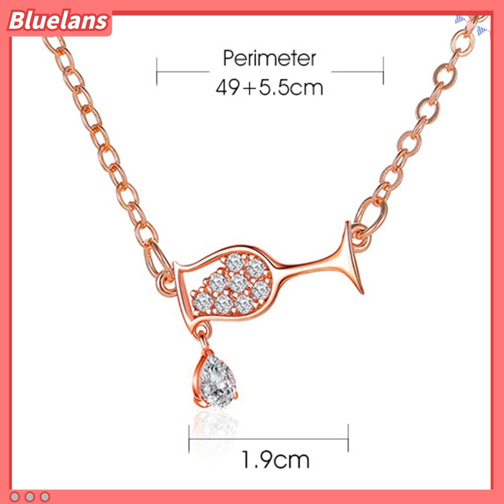 [BLS] Shiny Cubic Zirconia Pendant Chain Wine Goblet Bentuk Love Hati Shape Necklace