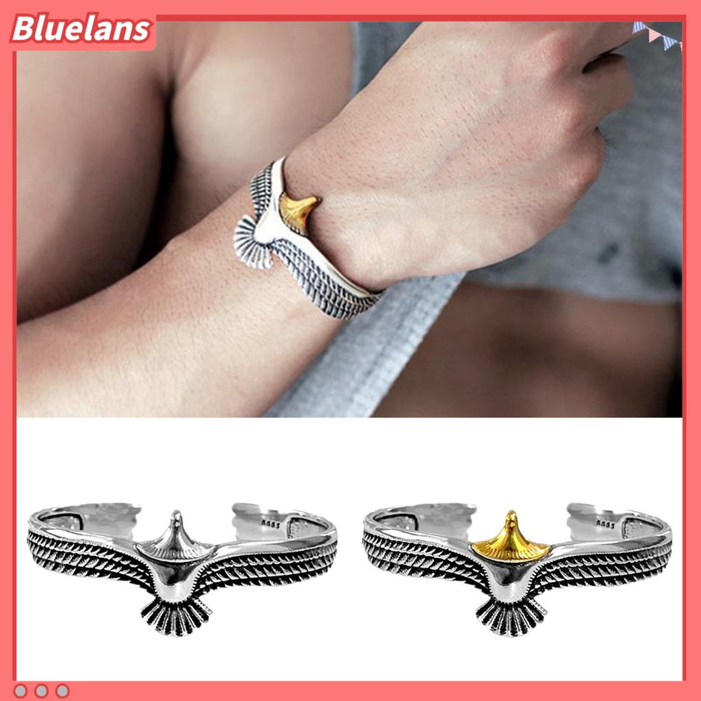 [BLS] Manset Gelang Electroplating Vintage Ukiran Pembukaan Anti-Kosif Menghias Karat-Bukti Pria Retro Elang Terbang Gelang Aksesori Pakaian