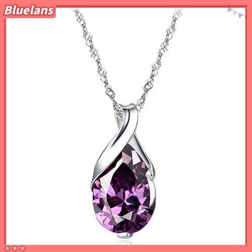 [BLS] Kalung Choker Rantai Liontin Teardrop Zirkon Ungu Wanita Hadiah Perhiasan Mulia