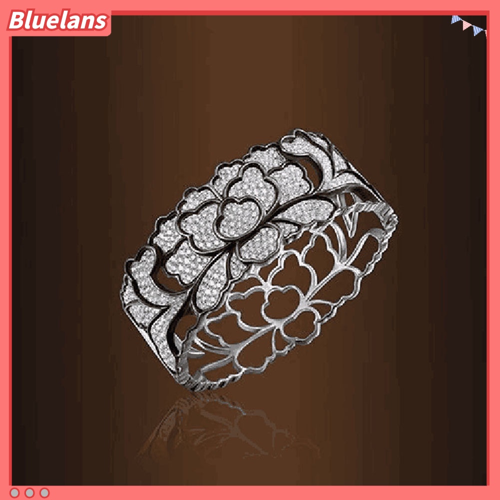 [BLS] Vintage Wanita Berongga Bunga Cubic Zirconia Jari Cincin Perhiasan Pesta Pengantin