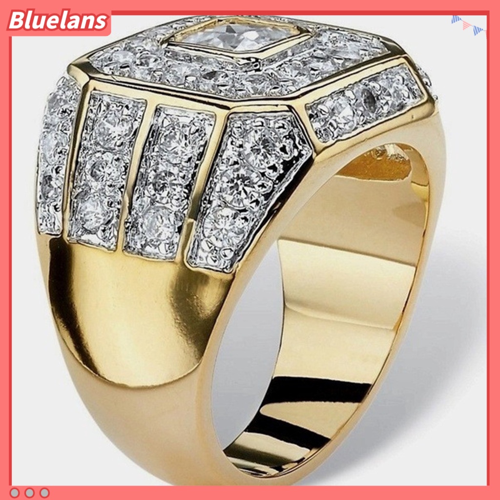 [BLS] Pria Cincin Cubic Zirconia Hip Hop Perhiasan Berkilau Fashion Penampilan Pernikahan Band Ring Untuk Pernikahan