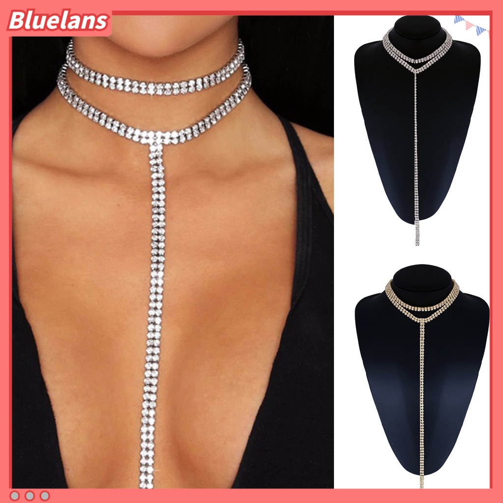 [BLS] Wanita Kalung Double Layer Panjang Rumbai Berkilau Geometris Adjustable Dekorasi Hadiah Lady Penuh Berlian Imitasi Klavikula Rantai Pesta Perhiasan Untuk Perjamuan