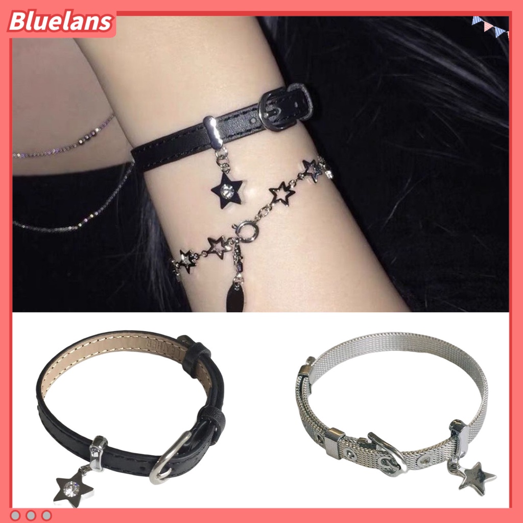 [BLS] Wanita Gelang Punk Adjustable Irregular Belt Gaya Bermata Lebar Hias Hadiah Gadis Bintang Pesona Liontin Gelang Fashion Perhiasan Untuk Pesta