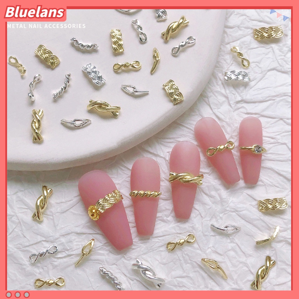 [BLM] 20pcs Nail Art Decor Tiga Dimensi Permukaan Mengkilap Mempesona Efek Visual DIY Tahan Karat Gloss Emas Perak Twist Rantai Hiasan Kuku Salon Kuku Supply