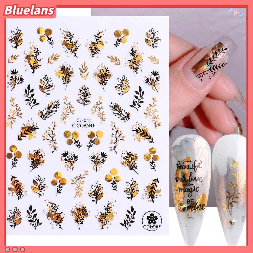 [BLM] Stiker Kuku Gaya Maple Efek 3D Ultra Tipis Stiker Kuku Daun Emas Transfer Air Musim Gugur Untuk Manicure