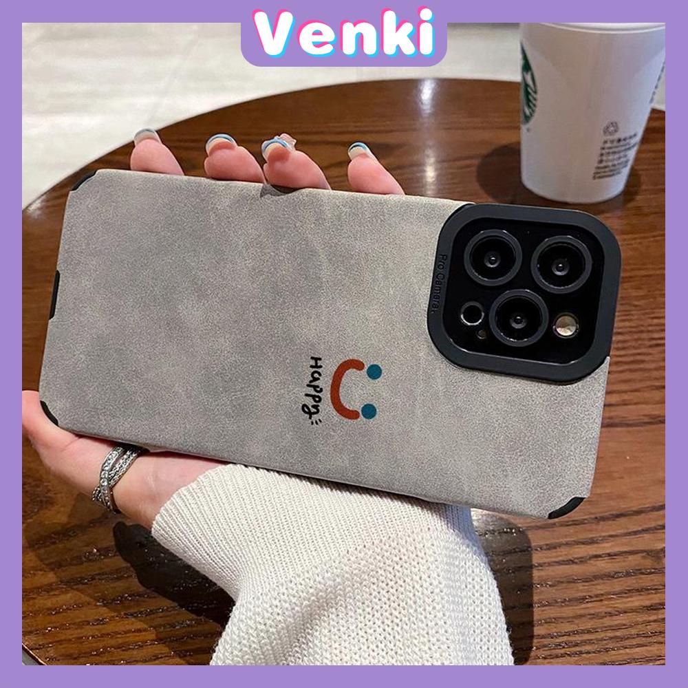 VENKI - Untuk iPhone 11 Case Leather Pupil Suede Case Soft Shockproof Airbag Case Pelindung Kamera Senyum Sederhana Bahasa Inggris Kompatibel dengan iPhone 14 13 Pro max 12 xr xs 7Plus 8Plus