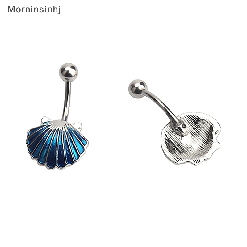 Mornin Kreatif Perak Biru Shell Cincin Perut Baja Titanium Kristal Pusar Cincin Perhiasan Tubuh Untuk Wanita Belly Ring id