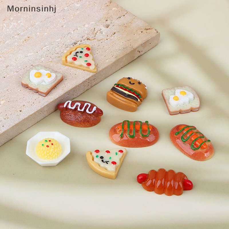 Mornin 10Pcs Hand-ed Resin Imitasi Mini Pizza Hamburger Datar Kembali Miniatur Pola Aplikasi DIY Scrapbook Craft Dekorasi id