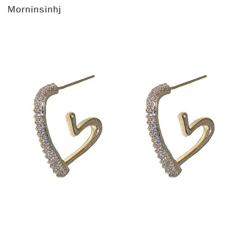 Mornin 1pasang Anting Warna Emas Gaya Simple Trendi Fashion Kristal Hati Minimalis Ear Stud Untuk Wanita Gadis Pesta Perhiasan Hadiah id