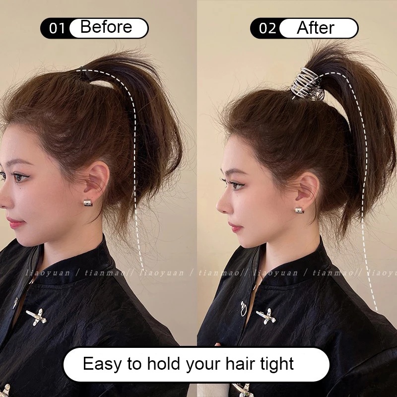 Korea Logam Tinggi Ponytail Tetap Rambut Cakar/Gadis Ponytail Anti-Kendur Cakar Klip Hiasan Kepala/Kepribadian Niche Sederhana Hiu Klip Hiasan Kepala/Punk Wanita Aksesoris Rambut