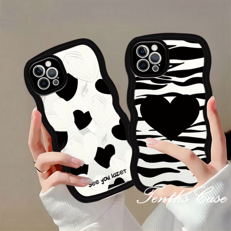 Untuk Samsung S23 S22 S21 S20 Plus S23 S22 S21 S20 Ultra S20 FE S21 FE Note 20Plus Note 20Ultra Wave Edge Black Heart Phone Case
