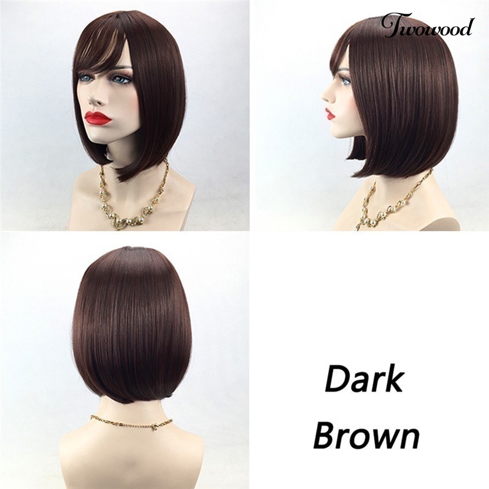 Twowood 30cm Bobo Gaya Panjang Bahu Lurus Bang Wig Wanita Fringe Hair Extension