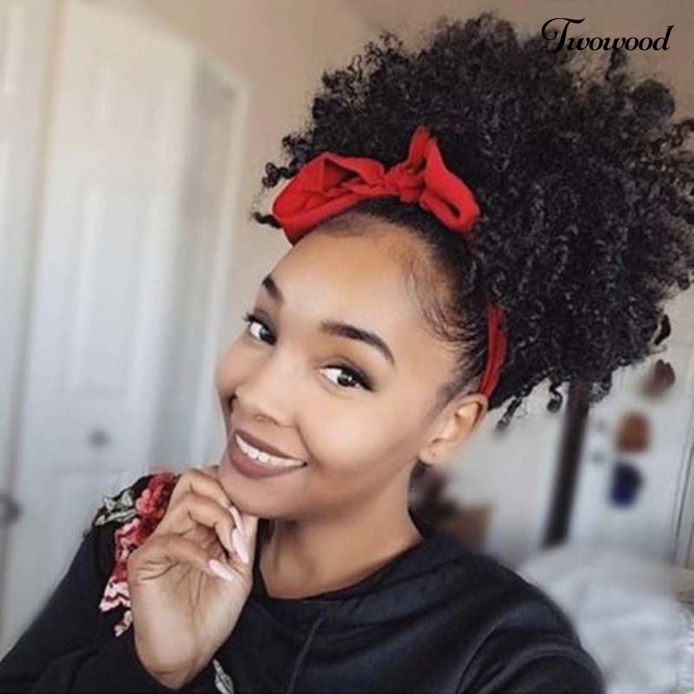 Twowood Afro Wanita Elastis Sanggul Wig Tahan Panas Pendek Keriting Bergelombang Scrunchie Sopak