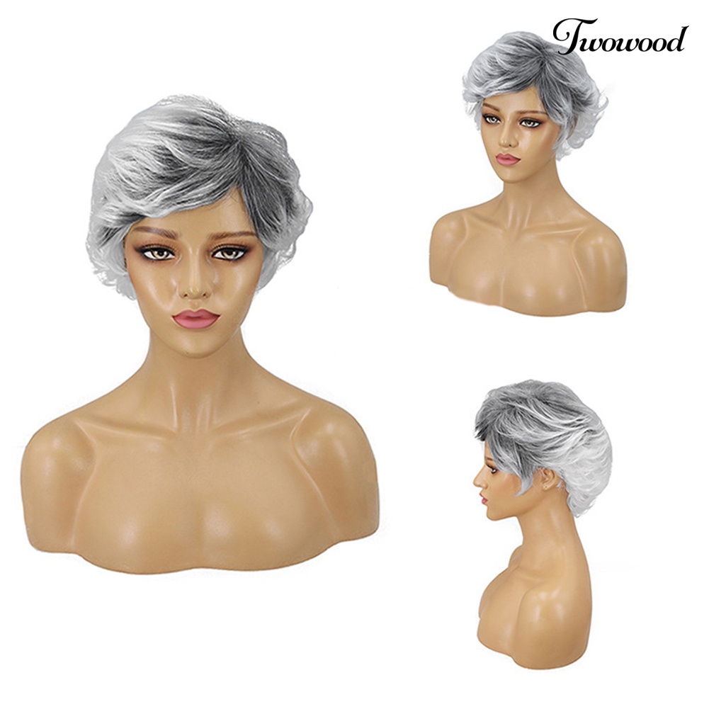 Twowood Fashion Wanita Pendek Keriting Rambut Wig Mawar Net Topi Kepala Pesta Ekstensi Sopak