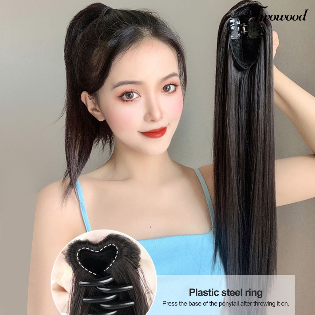 Twowood Wanita Wig Ada Perm Berbulu Tidak Dapat Dijatuhkan Tak Terlihat Rambut Styling Alami Cakar Panjang Klip Tinggi Ponytail Palsu Rambut Lurus Pemodelan Supply