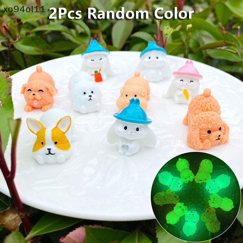 Xo 2Pcs Luminous Puppy Bunny Ornamen Mini Kartun Anjing Kelinci Boneka Mikro Lanskap Dekorasi Rumah Boneka Miniatur Mainan OL