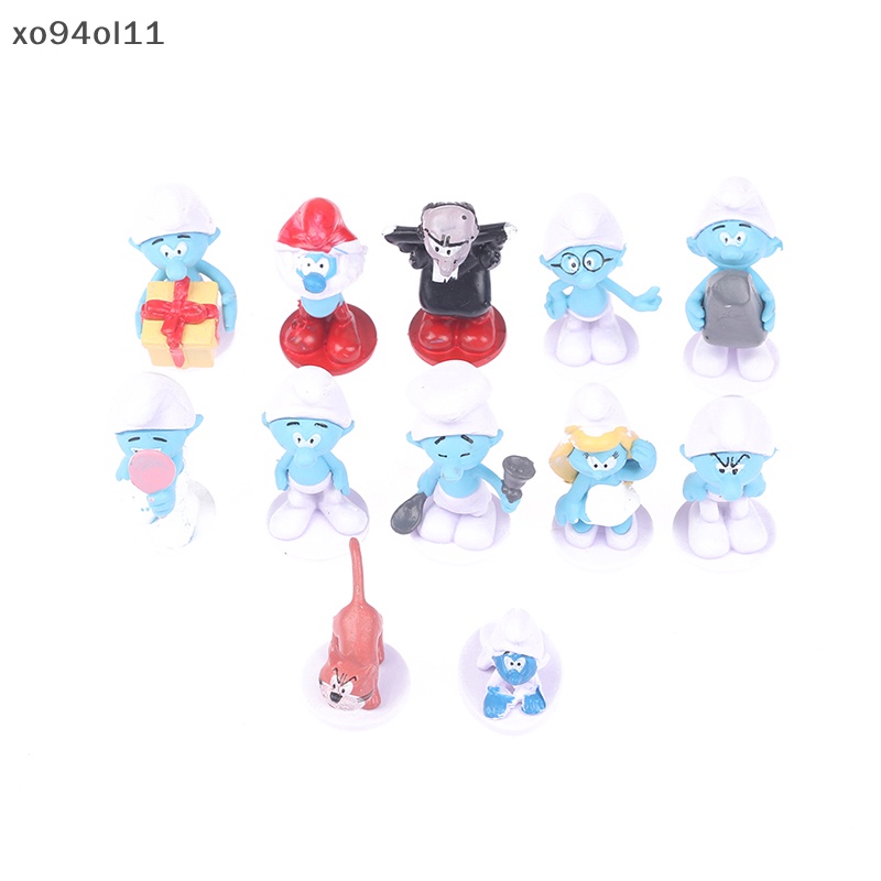 Xo 12gaya Anime Kartun Smurfs PVC Model Mainan Lucu Semangat Biru Boneka Kue Decora OL