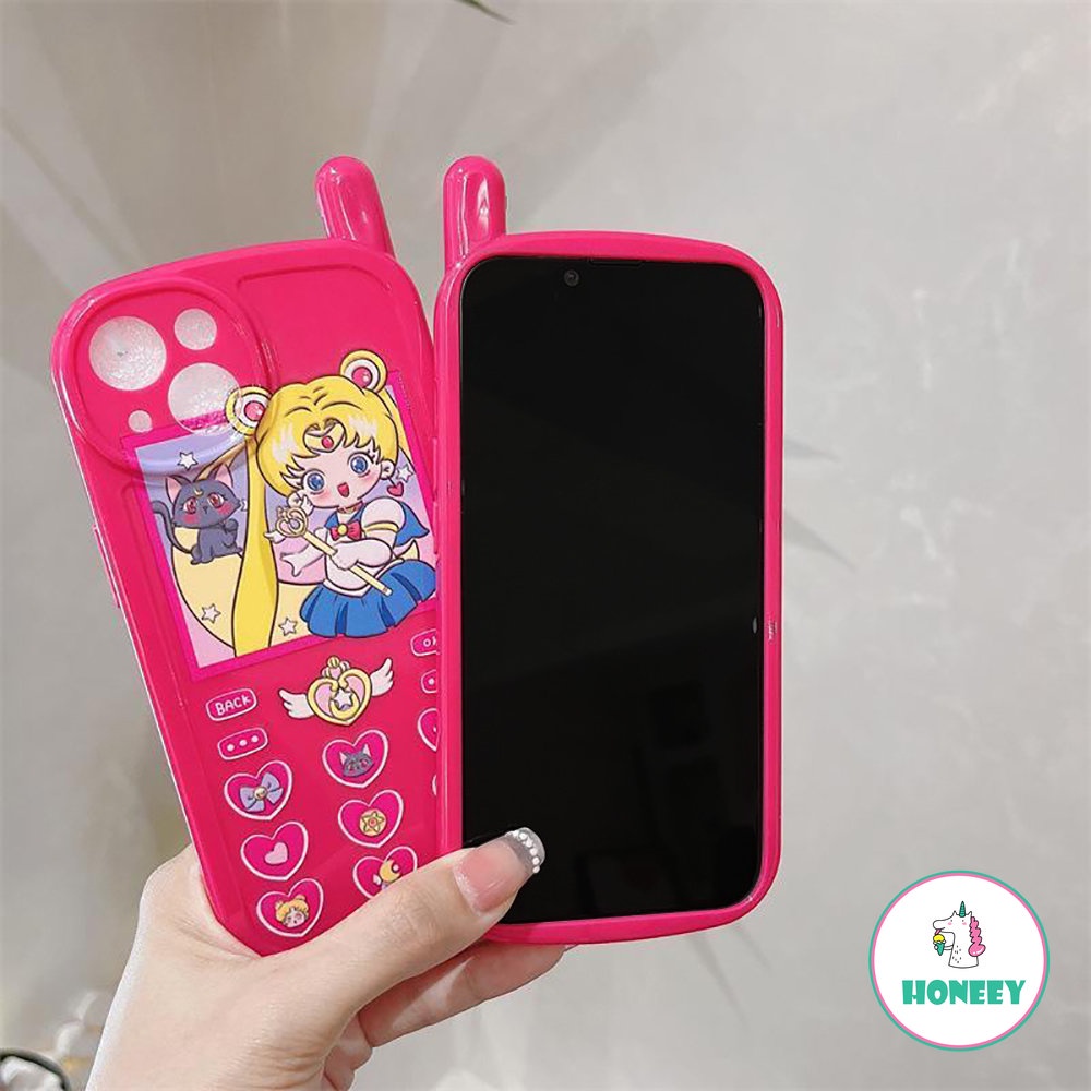 Retro Telepon Keypad Phone Case Untuk Iphone14 13 12 11 Pro Max Casing Untuk iPhone XR XS 7 8plus Fashion Rose Red Kartun Back Cover