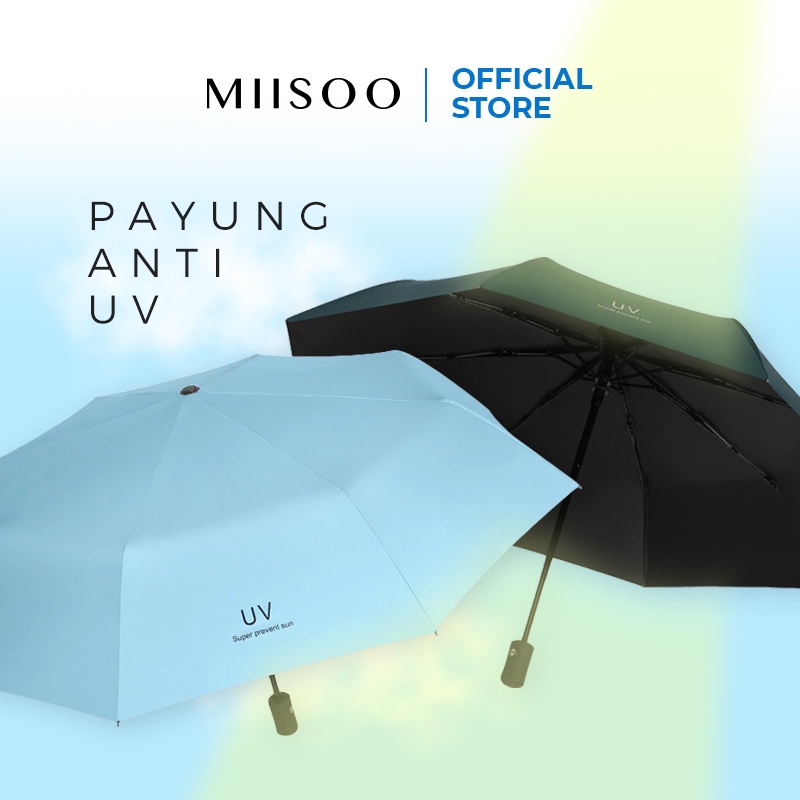 MIISOO Payung Anti Uv Korea style Anti Panas Ultra violet Anti Hujan Payung Lipat Otomatis Anti Sinar UV Protection motif polos Bulu