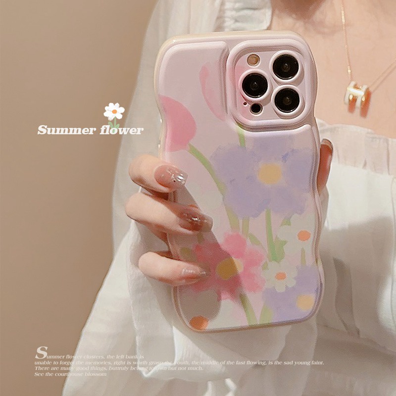 Pretty Pink Purple Flower Soft TPU Case iP iPhone 14 + Plus 11 12 13 Pro Max Wave FTD Girl Woman Casing Apple