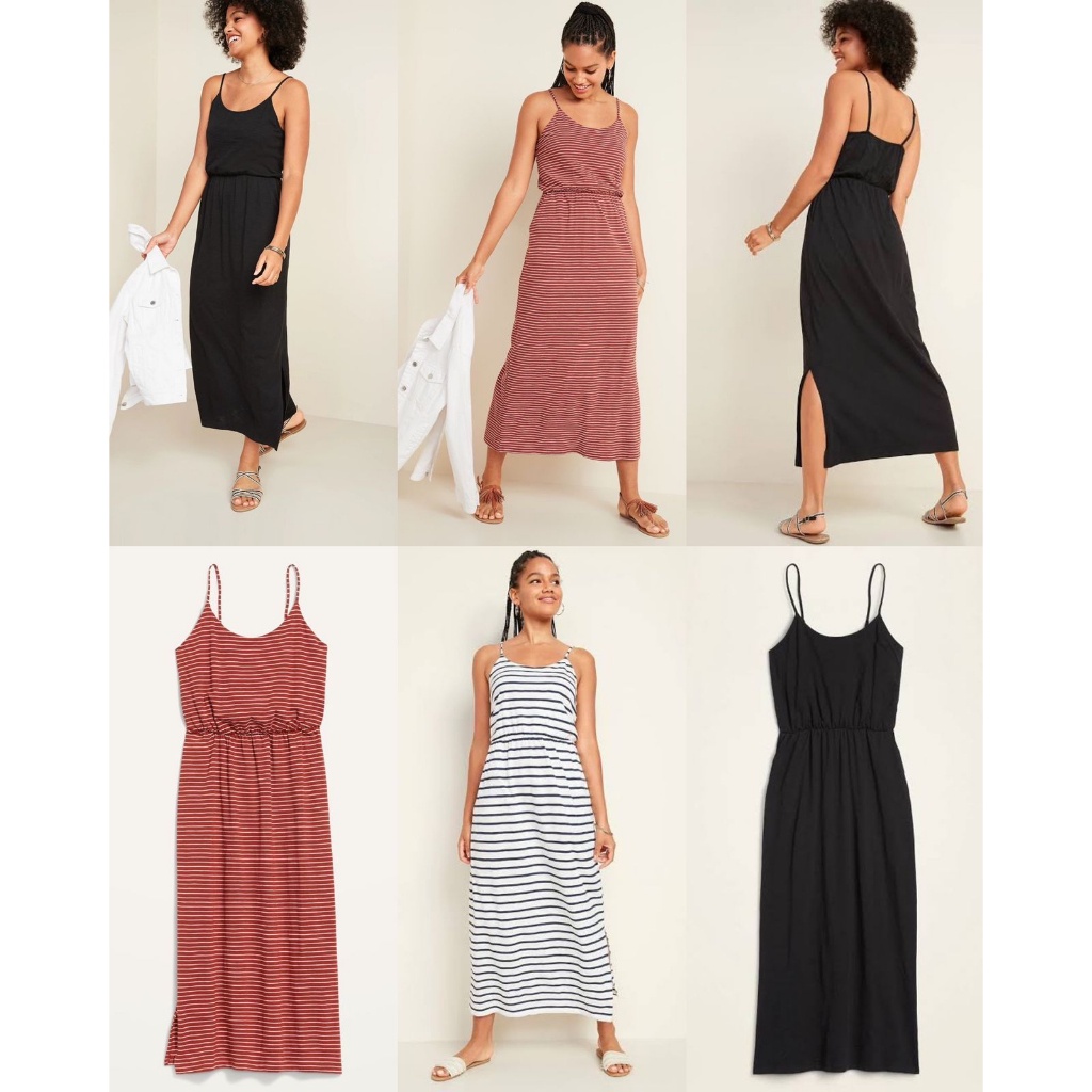 Oldnavy Waist-Defined Striped Slub-Knit Maxi Cami Dress