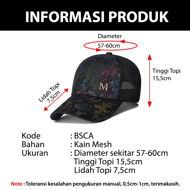 Topi Baseball Pria Wanita Motif Abstrak Logo M Trucker Hat Jaring Gaya Jepang Kualitas Bahan Import BSCA