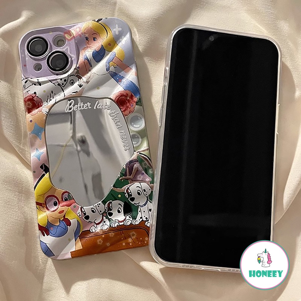 Ins Kartun Mermaid Princess Wave Pattern Phone Case Untuk iPhone 14 Pro 11 13 12 Pro Max Irregular Geometri Makeup Cermin Anti-Shock Penutup Belakang