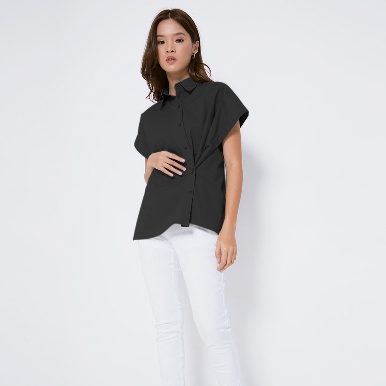 Ms Daisy Yura Short Sleeve Two-Way Shirt Kemeja Atasan Blouse Wanita Lengan Pendek