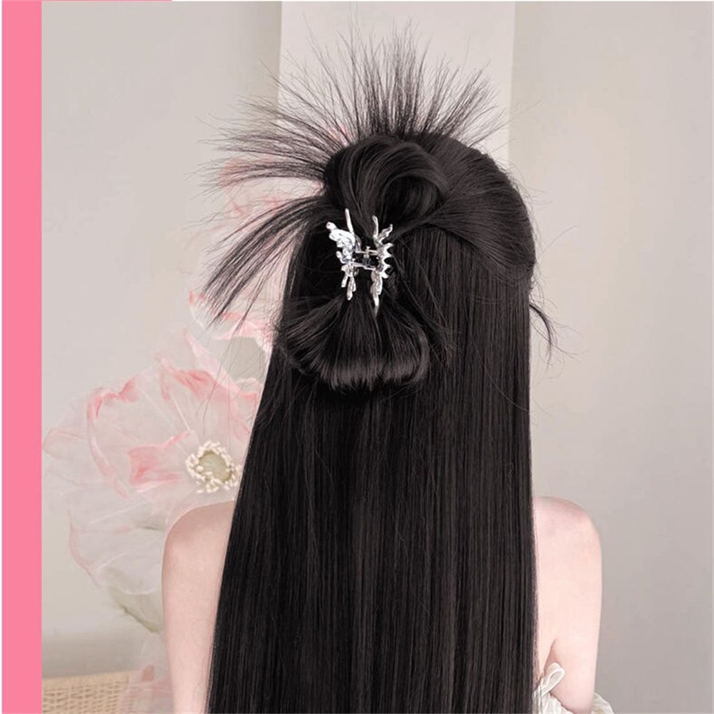 Y2k Wig Shuttlecock Sanggul Rambut Ponytail Tinggi Gaya Malas Dengan Klip Rambut Untuk Wanita Hair Fashhion 20cm