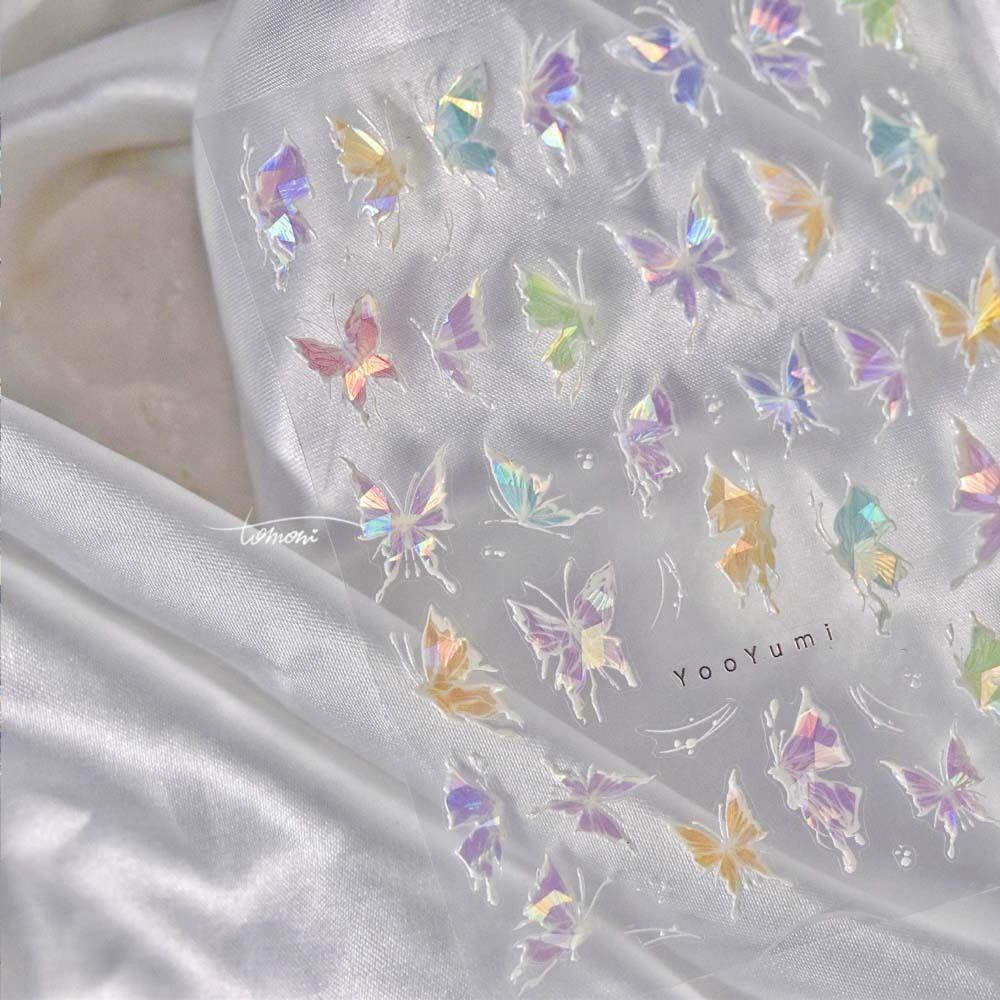 Agustina Stiker Kuku Kupu-Kupu Fashion Bronzing Manicure Aksesoris Self Adhesive Laser Nail Stickers