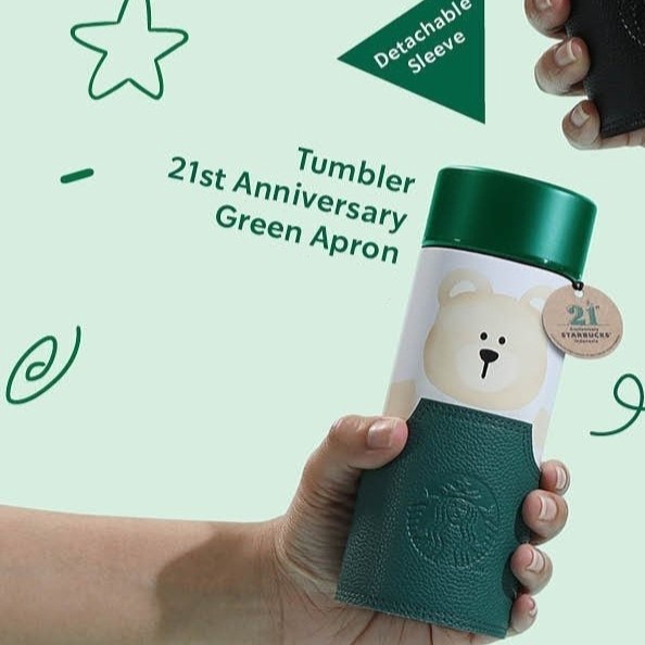 Starbucks Indonesia 21th Anniversary Tumbler Bearista Bear Tote Bag - Tumbler Green