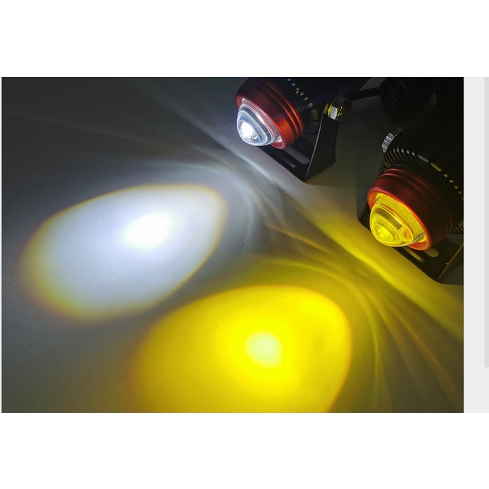 Lampu TEMBAK D2 Laser Mobil Motor 20watt 2 warna led mini putih kuning sorot hi low high bijian