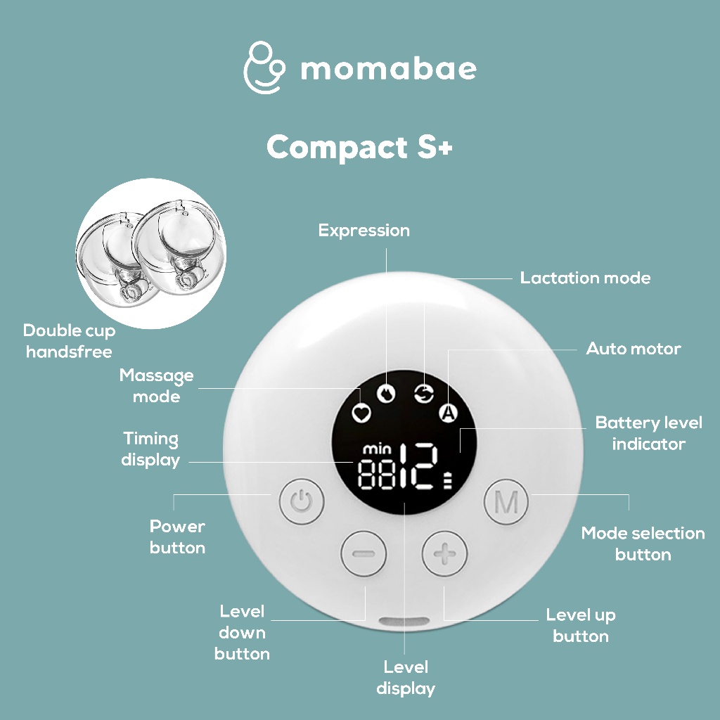 MOMABAE – COMPACT S+  – 2 IN 1 Handsfree Breast Pump / Pompa ASI Elektrik / Breast Pump Electric / Pumping ASI Elektrik Portable